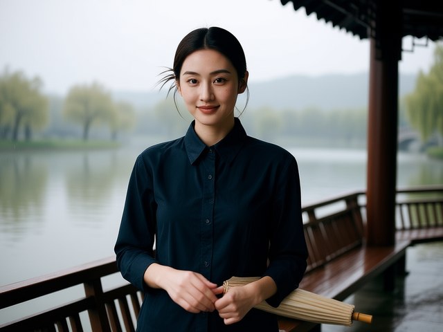 桥边亭下·雨是晨间来的(AI生成)