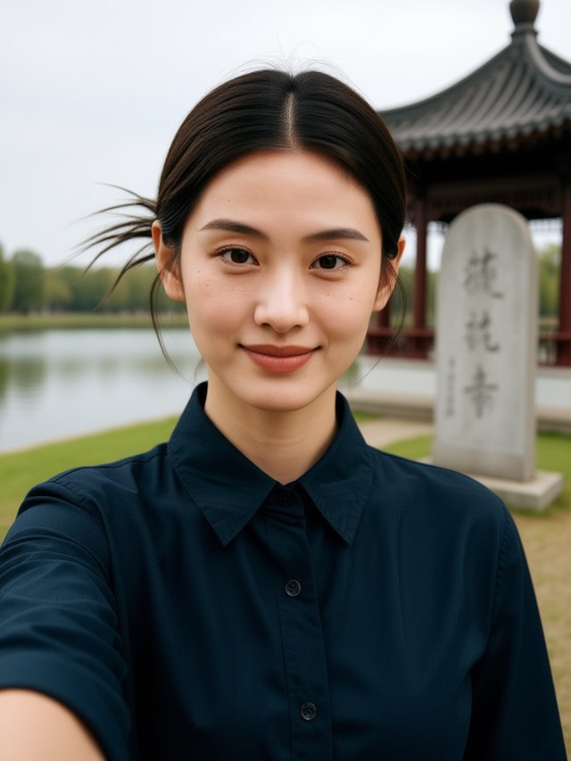 平湖秋月碑亭前(AI生成)