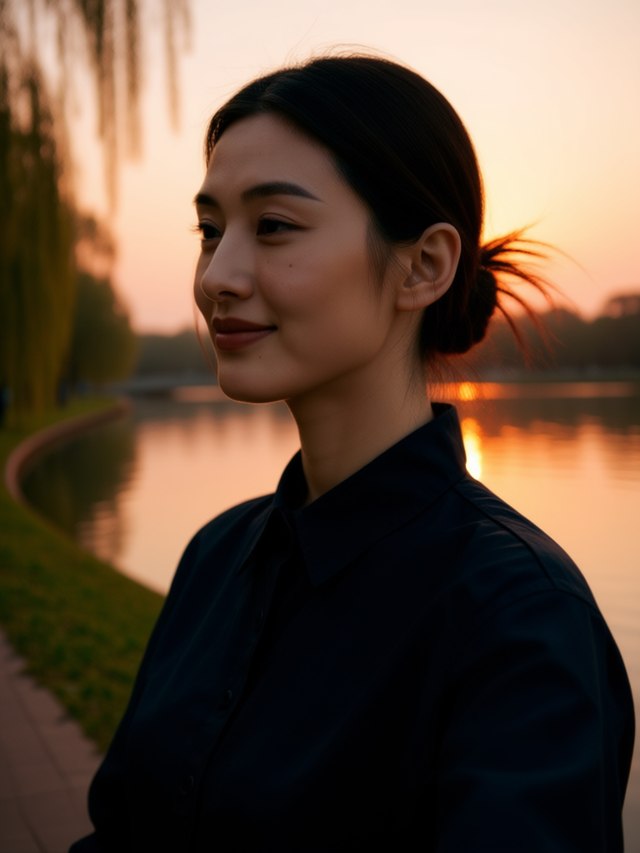 侧脸迎光·五时五十三分的金(AI生成)