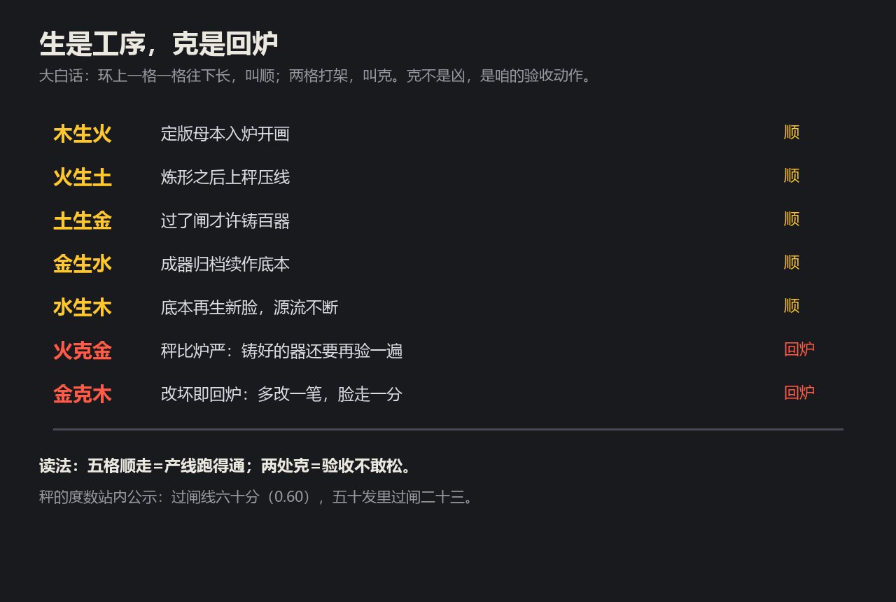 图注·大白话:顺走的五格是产线,打架的两格是验收。过闸线六十分,五十发里过闸二十三——数与前两篇同底册。