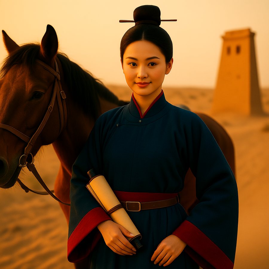 唐制·圆领缺胯袍,边城牧马(AI生成)
